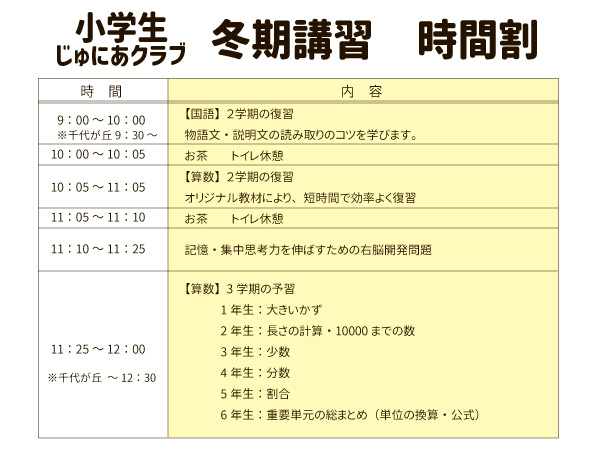2026冬【小学生対象】「できた!」を増やす じゅにあ冬期講習